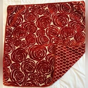 Pier 1 Large Pillow Cover Orange Cream Raised Velvet Floral x Diamond 24 x 24 in